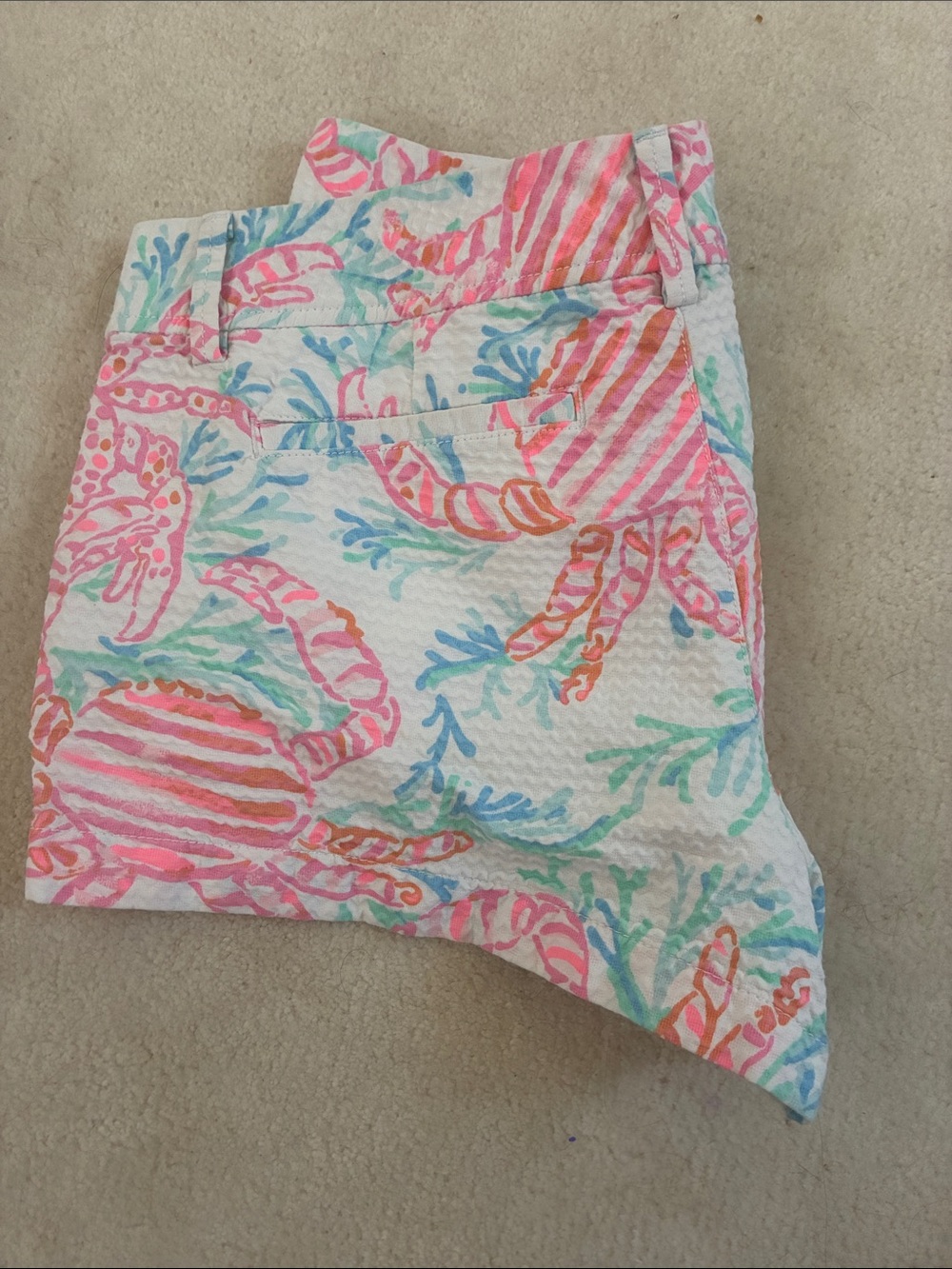 Lilly Pulitzer Pink Coral & Aqua Printed Seersucker Shorts